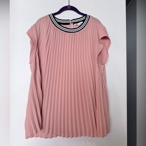 DR2 Peach Pleated Blouse with Striped Neckline